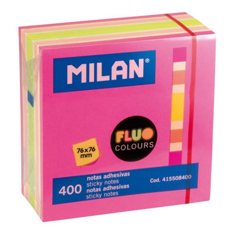 Karteczki samoprzylepne Milan kostka 76x76mm, 400szt Fluo